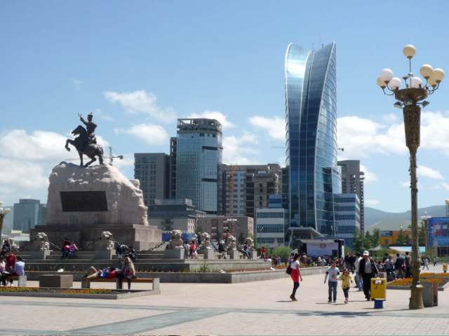 Het centrale plein in de hoofdstad Ulaanbaatar